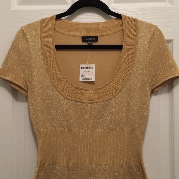 Gold Metallic Bodycon Dress NWT - Picture 2 of 4